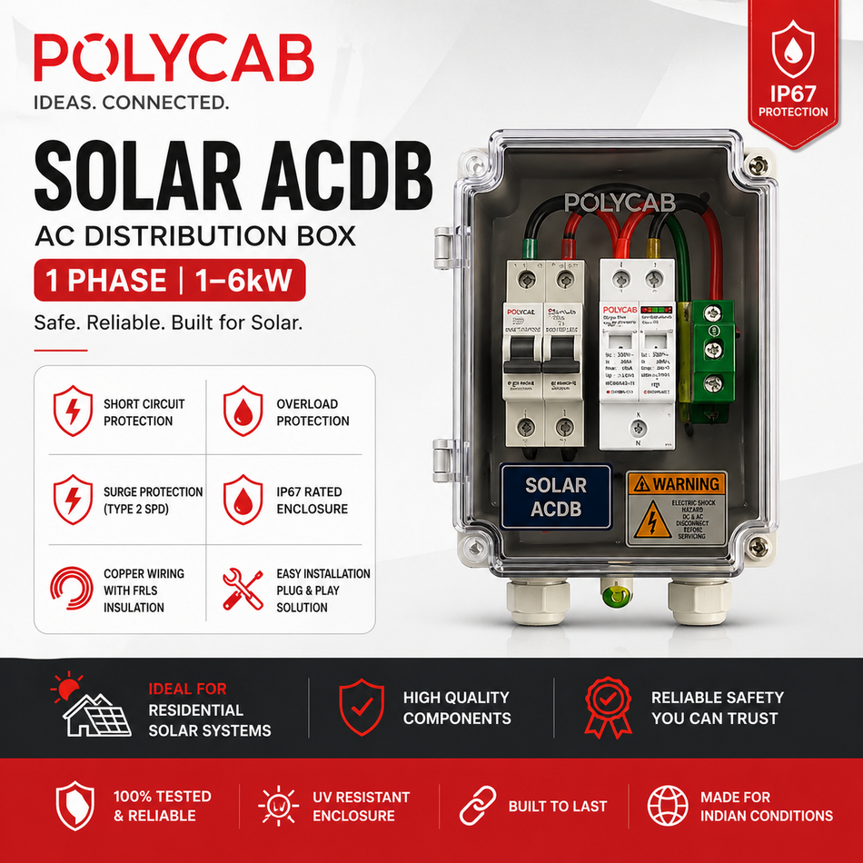 Polycab Solar ACDB 1 Phase | 1–6kW AC Distribution Box | Single Phase