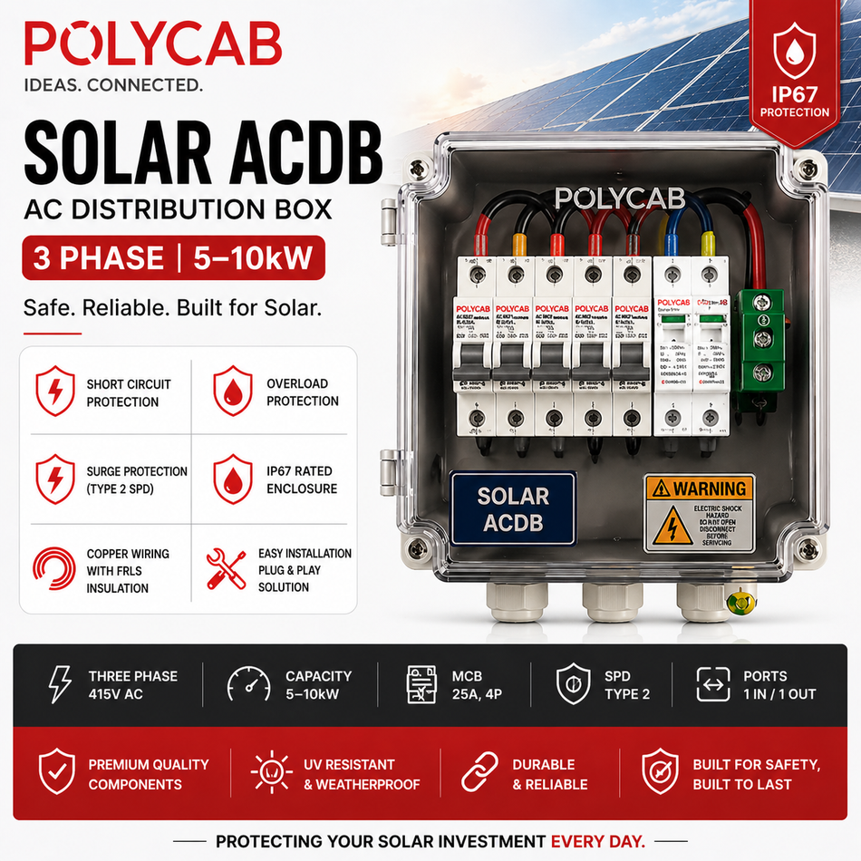 Polycab Solar ACDB 3 Phase | 5–10kW AC Distribution Box | Three Phase