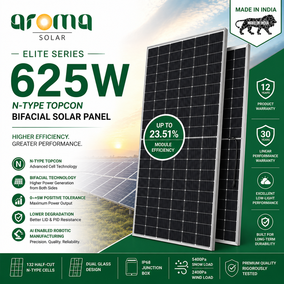 Aroma Solar 625W N-Type TOPCon Bifacial Solar Panel | High Efficiency | Commercial Solar Module
