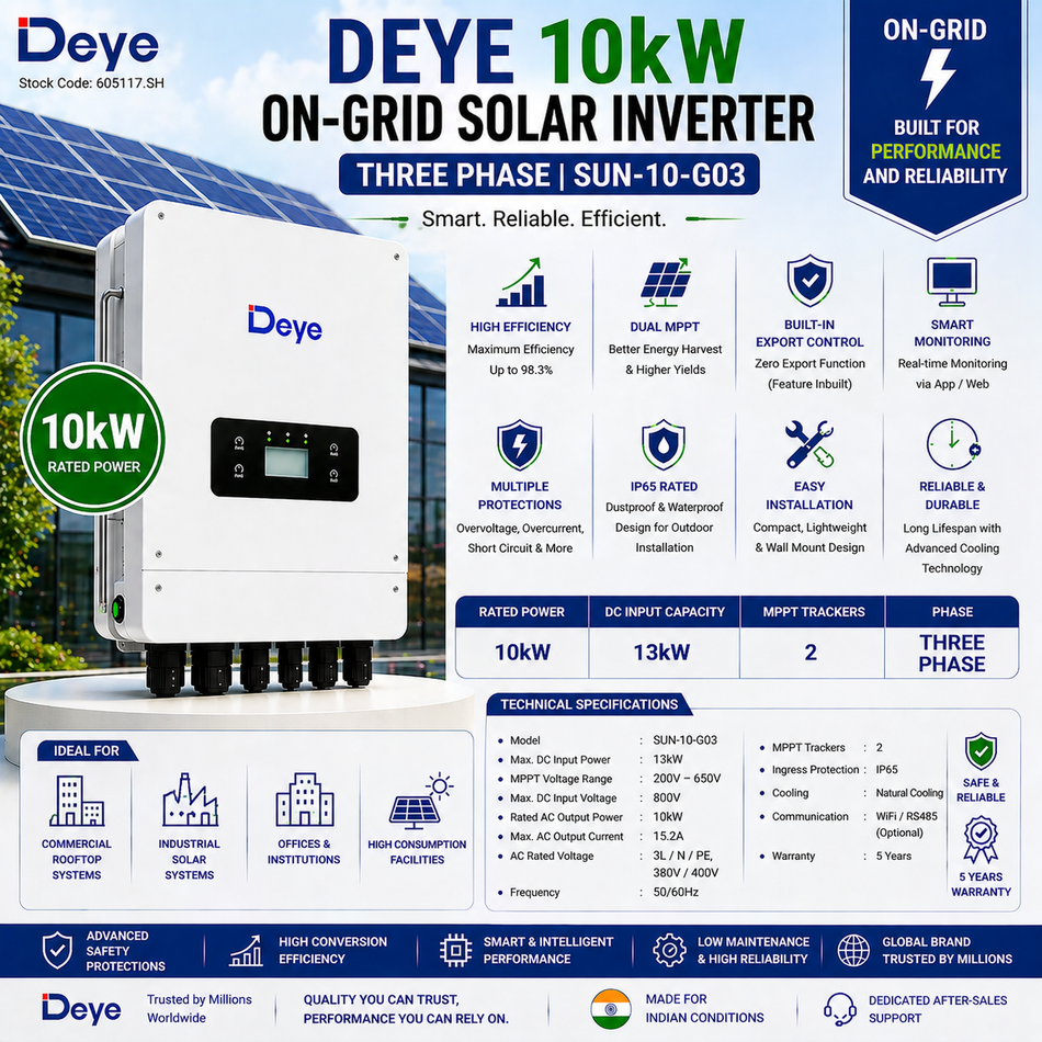 Deye 10kW On-Grid Solar Inverter | Three Phase | SUN-10-G03