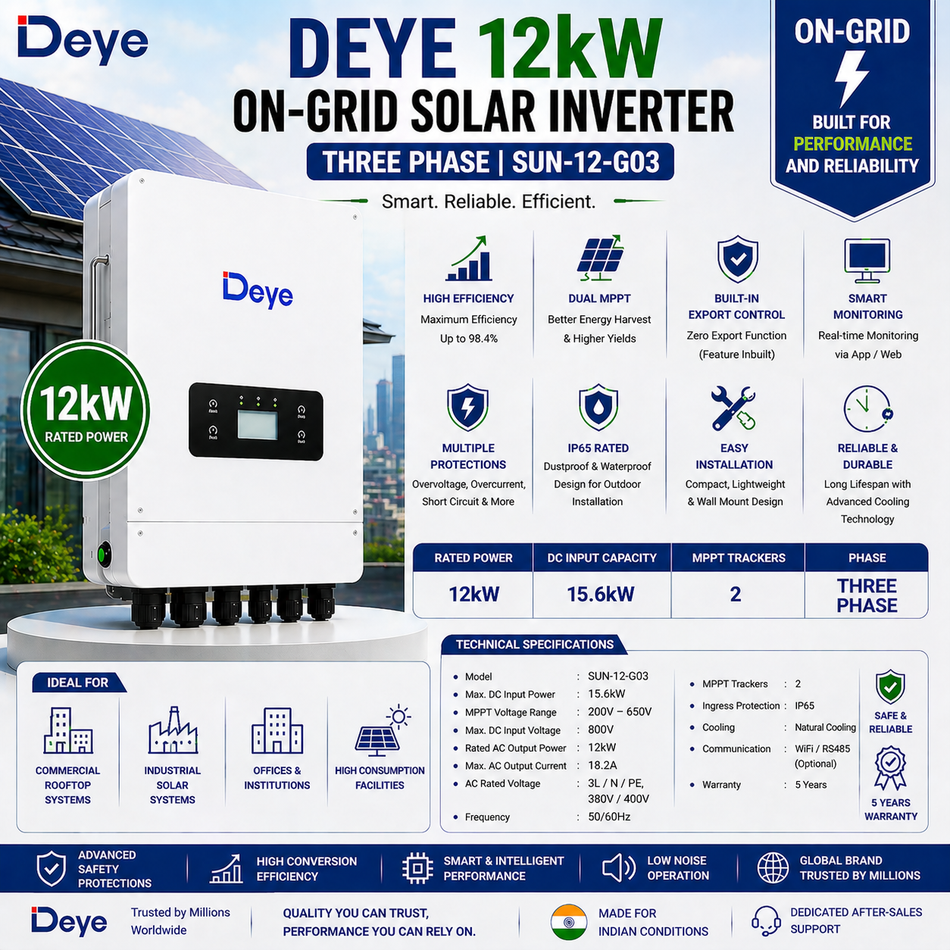 Deye 12kW On-Grid Solar Inverter | Three Phase | SUN-12-G03