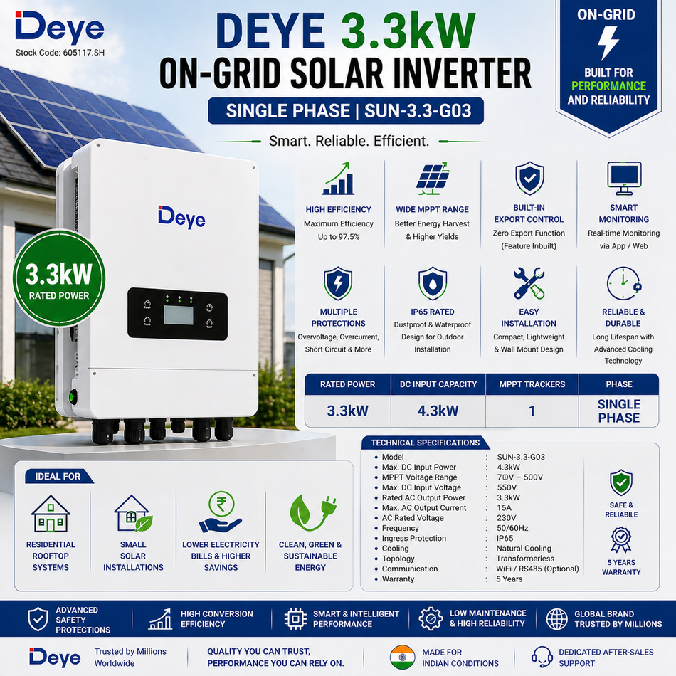 Deye 3.3kW On-Grid Solar Inverter | Single Phase | SUN-3.3-G03