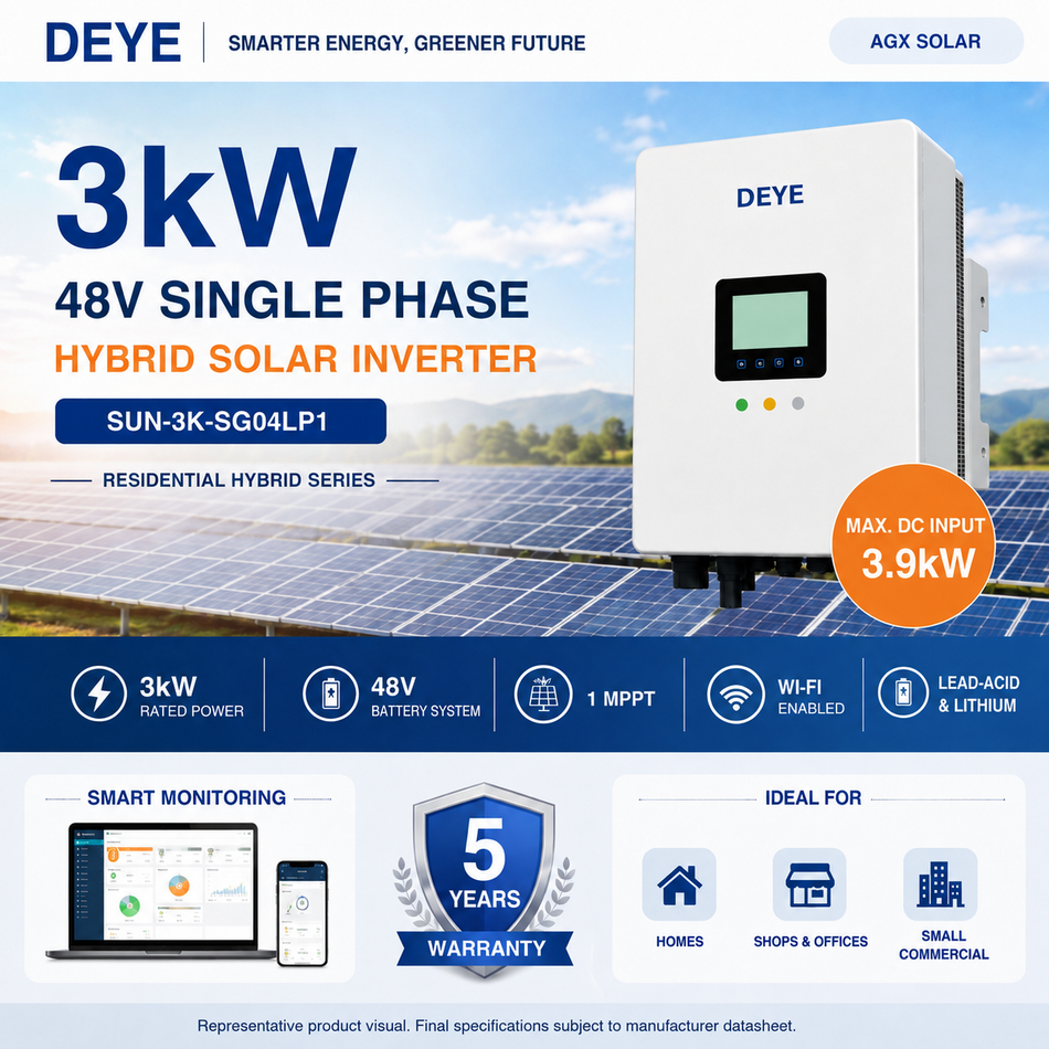 Deye 3kW 48V Single Phase Hybrid Solar Inverter | 1 MPPT | Wi-Fi Enabled | SUN-3K-SG04LP1