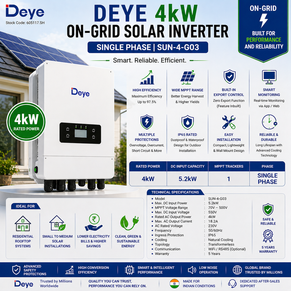 Deye 4kW On-Grid Solar Inverter | Single Phase | SUN-4-G03