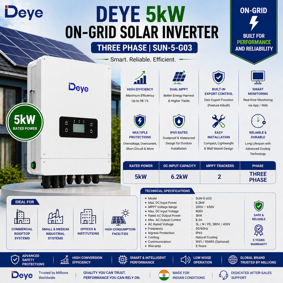 Deye 5kW On-Grid Solar Inverter | Three Phase | SUN-5-G03