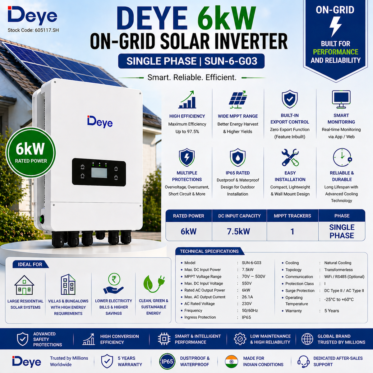 Deye 6kW On Grid Solar Inverter Single Phase SUN 6 G03 AGX Solar deye-6kw-on-grid-solar-inverter-single-phase-sun-6-g03-agx-solar