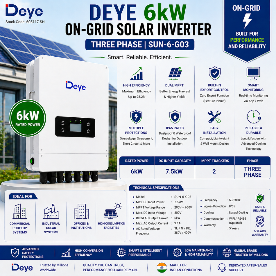 Deye 6kW On-Grid Solar Inverter | Three Phase | SUN-6-G03