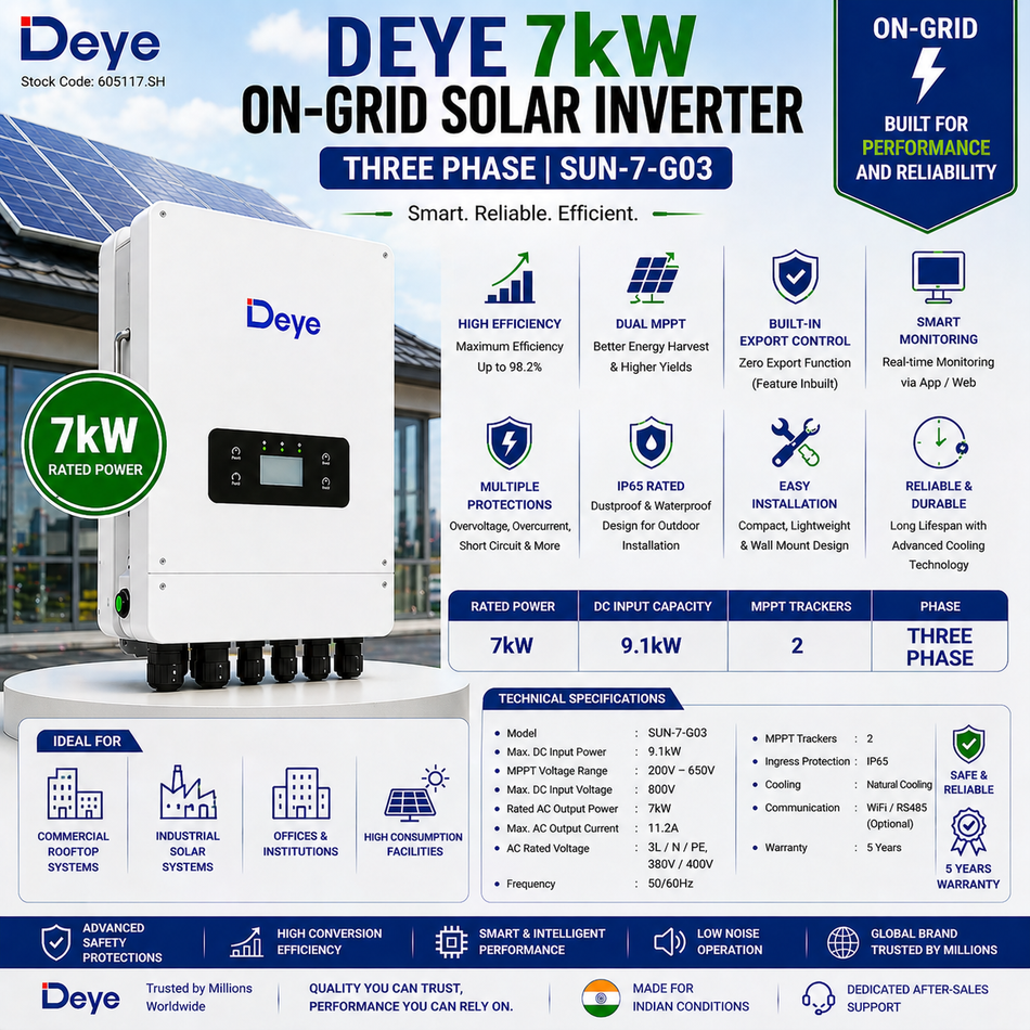 Deye 7kW On-Grid Solar Inverter | Three Phase | SUN-7-G03