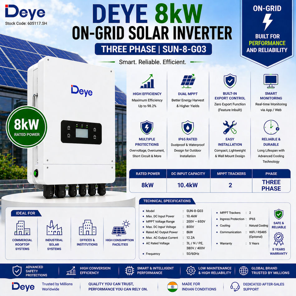 Deye 8kW On-Grid Solar Inverter | Three Phase | SUN-8-G03