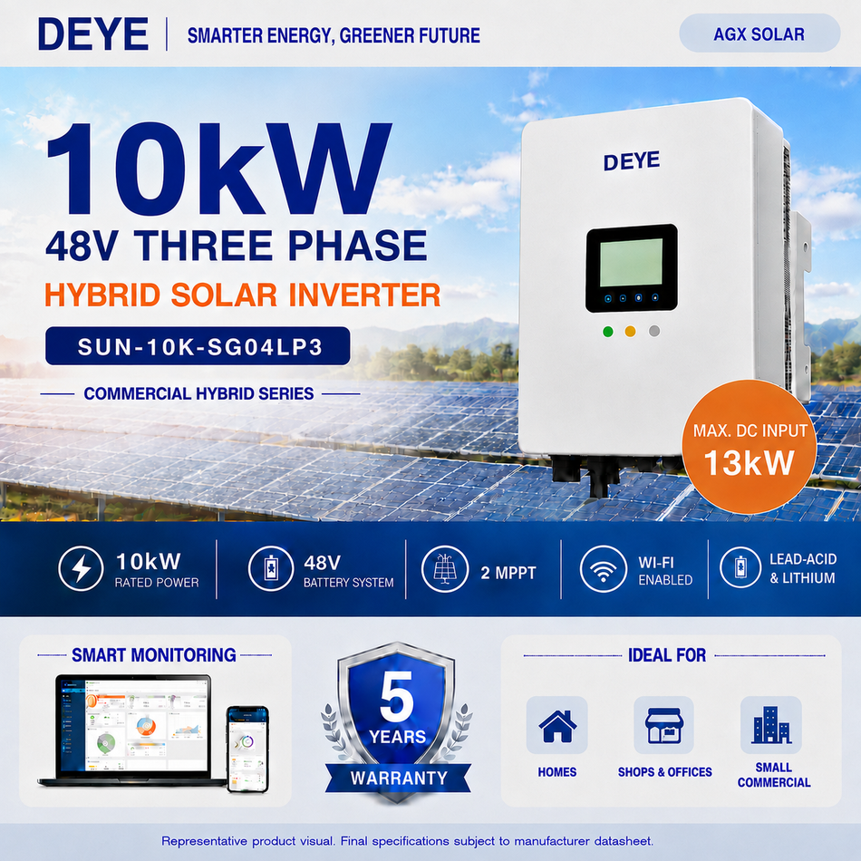Deye 10kW 48V Three Phase Hybrid Solar Inverter | 2 MPPT | Wi-Fi Enabled | SUN-10K-SG04LP3