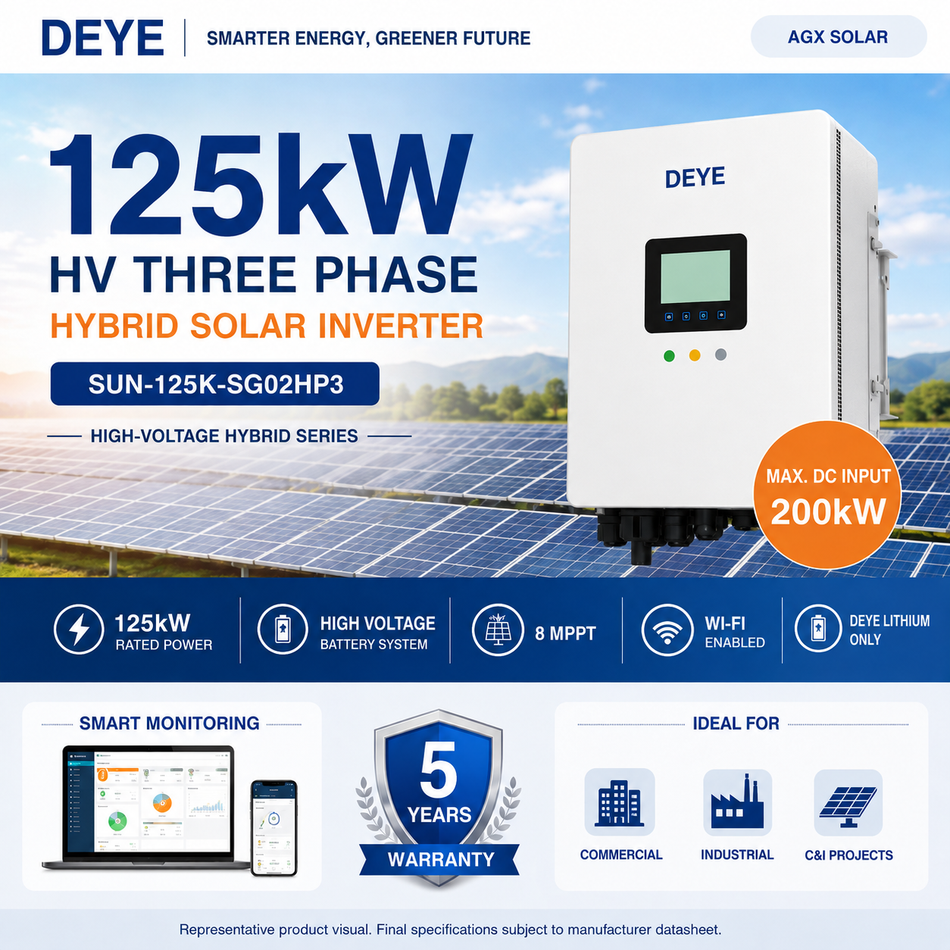 Deye 125kW High Voltage Three Phase Hybrid Solar Inverter | 8 MPPT | Wi-Fi Enabled | SUN-125K-SG02HP3