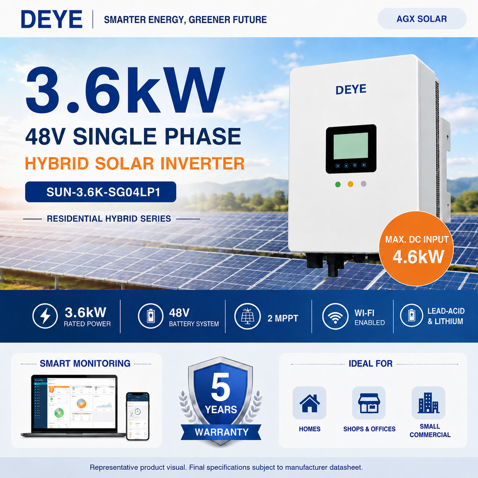 Deye 3.6kW 48V Single Phase Hybrid Solar Inverter | 2 MPPT | Wi-Fi Enabled | SUN-3.6K-SG04LP1