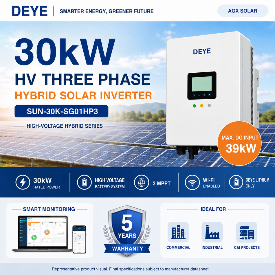Deye 30kW High Voltage Three Phase Hybrid Solar Inverter | 3 MPPT | Wi-Fi Enabled | SUN-30K-SG01HP3