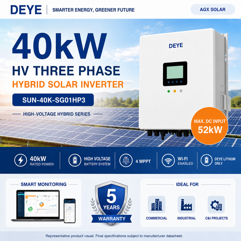Deye 40kW High Voltage Three Phase Hybrid Solar Inverter | 4 MPPT | Wi-Fi Enabled | SUN-40K-SG01HP3