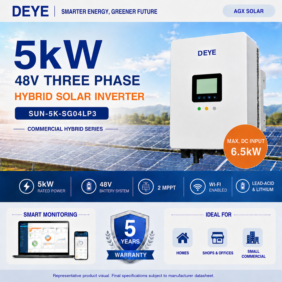 Deye 5kW 48V Three Phase Hybrid Solar Inverter | 2 MPPT | Wi-Fi Enabled | SUN-5K-SG04LP3