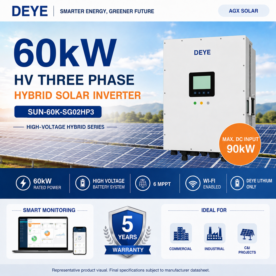 Deye 60kW High Voltage Three Phase Hybrid Solar Inverter | 6 MPPT | Wi-Fi Enabled | SUN-60K-SG02HP3