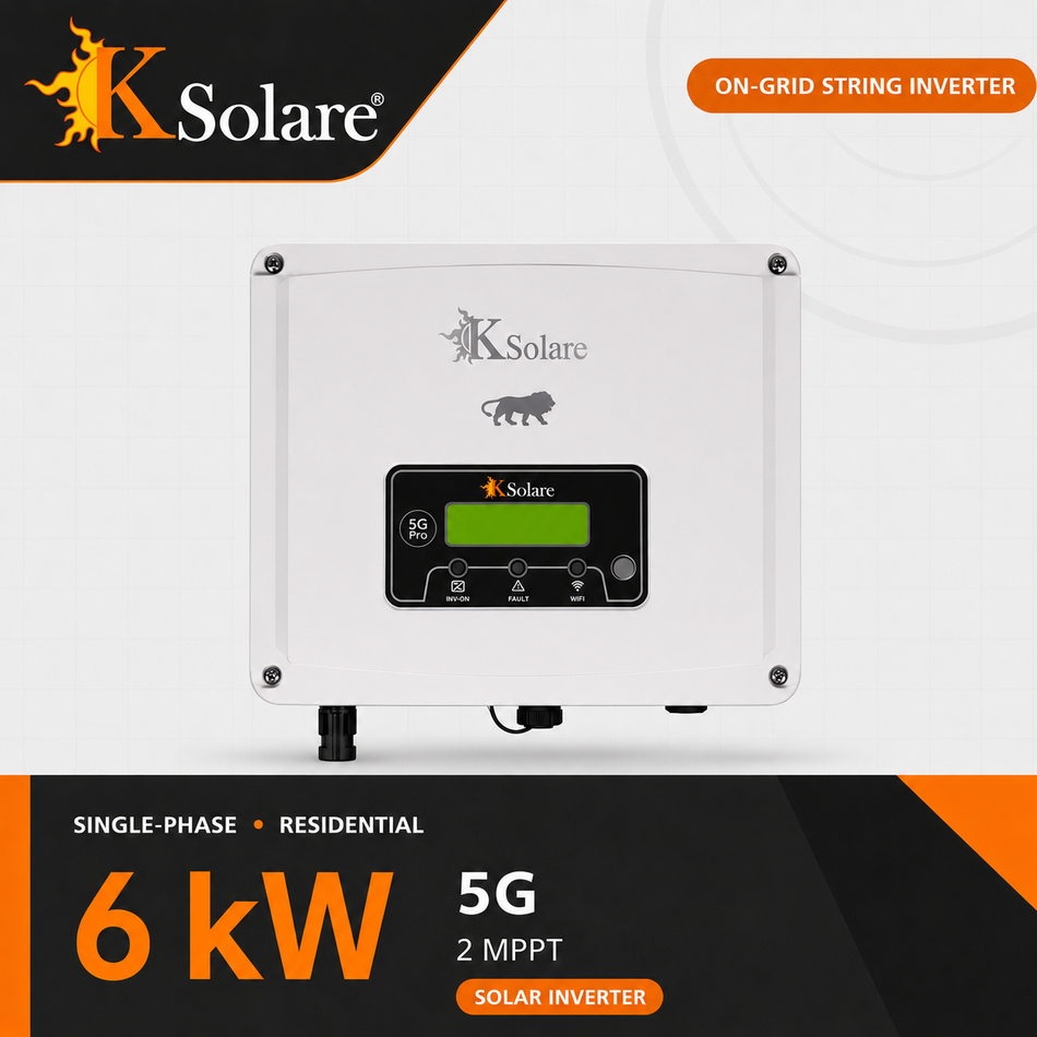 KSolare 5G 6 kW Single-Phase On-Grid Solar Inverter – 2 MPPT